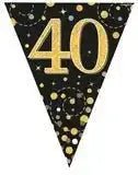 Party Bunting Sparkling Fizz Birthday Black & Gold Holographic 11 flags 3.9m | The Party Hut