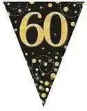 Party Bunting Sparkling Fizz Birthday Black & Gold Holographic 11 flags 3.9m