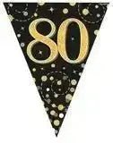 Party Bunting Sparkling Fizz Birthday Black & Gold Holographic 11 flags 3.9m | The Party Hut