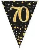 Party Bunting Sparkling Fizz Birthday Black & Gold Holographic 11 flags 3.9m | The Party Hut