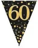 Party Bunting Sparkling Fizz Birthday Black & Gold Holographic 11 flags 3.9m | The Party Hut