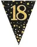 Party Bunting Sparkling Fizz Birthday Black & Gold Holographic 11 flags 3.9m | The Party Hut