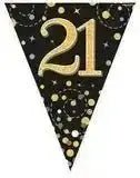 Party Bunting Sparkling Fizz Birthday Black & Gold Holographic 11 flags 3.9m | The Party Hut