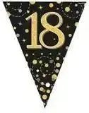 Party Bunting Sparkling Fizz Birthday Black & Gold Holographic 11 flags 3.9m | The Party Hut