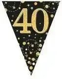 Party Bunting Sparkling Fizz Birthday Black & Gold Holographic 11 flags 3.9m