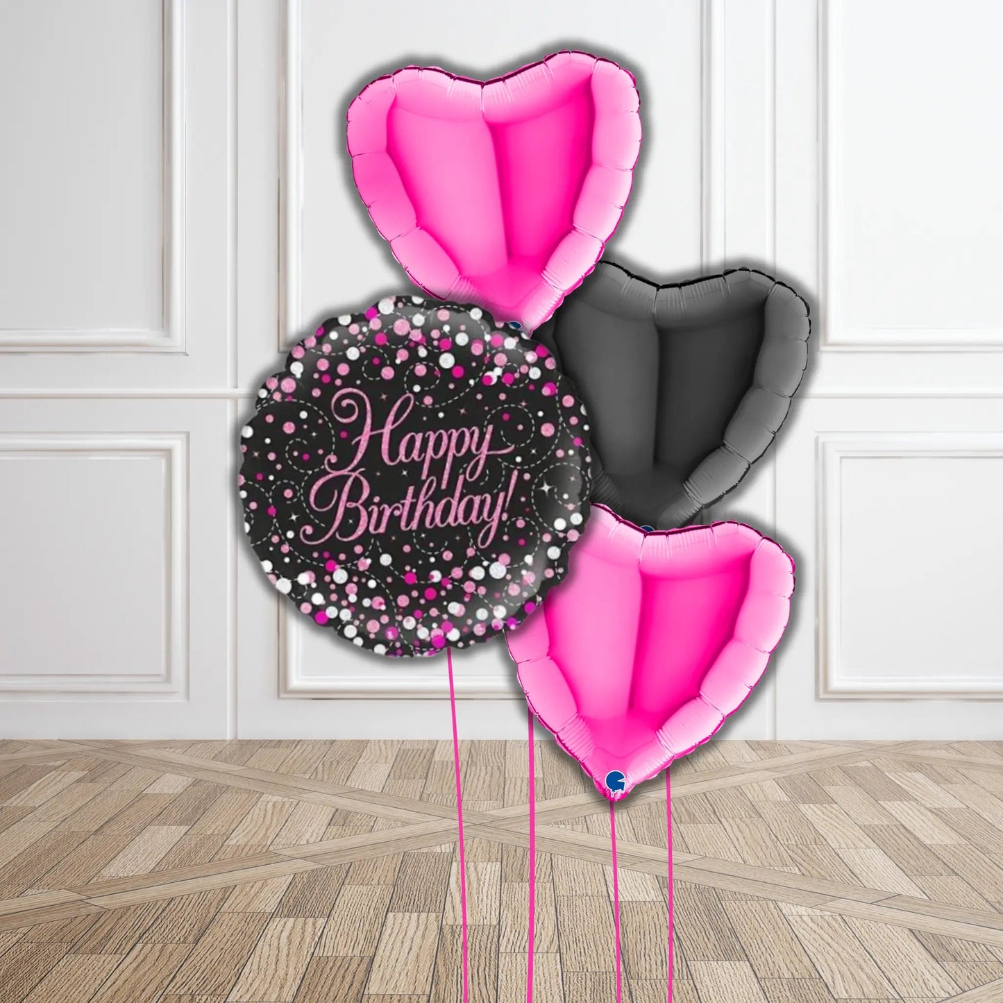 Pink & Black Happy Birthday Balloon Bouquet | The Party Hut