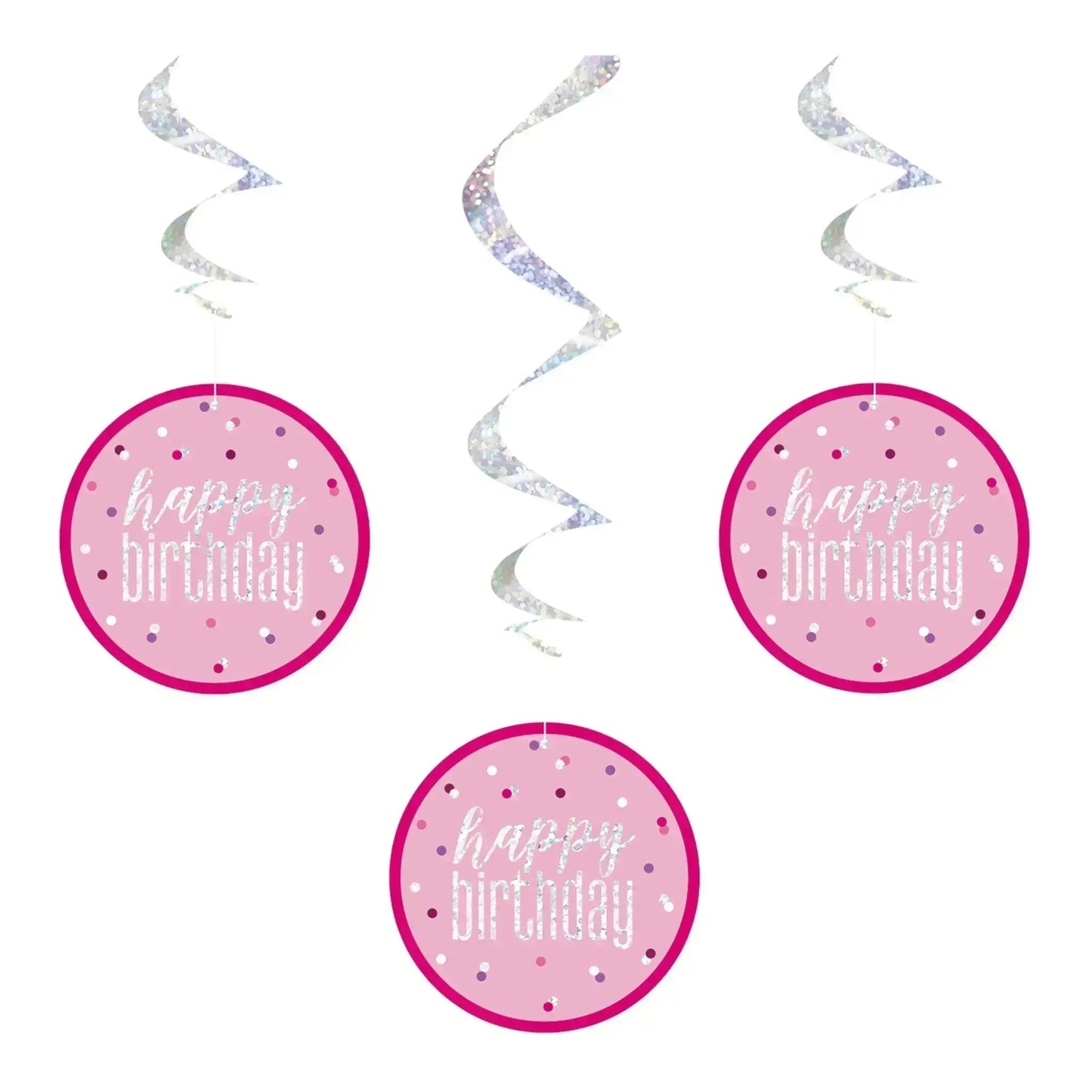 Pink Happy Birthday 32" Hanging Swirls 6pk | The Party Hut