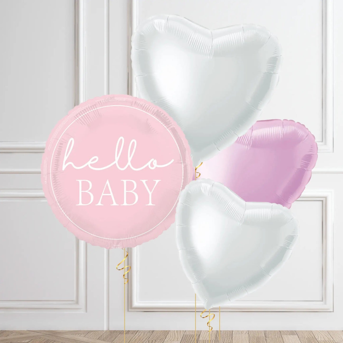 Pink "Hello Baby" Heart Balloon Bouquet | The Party Hut