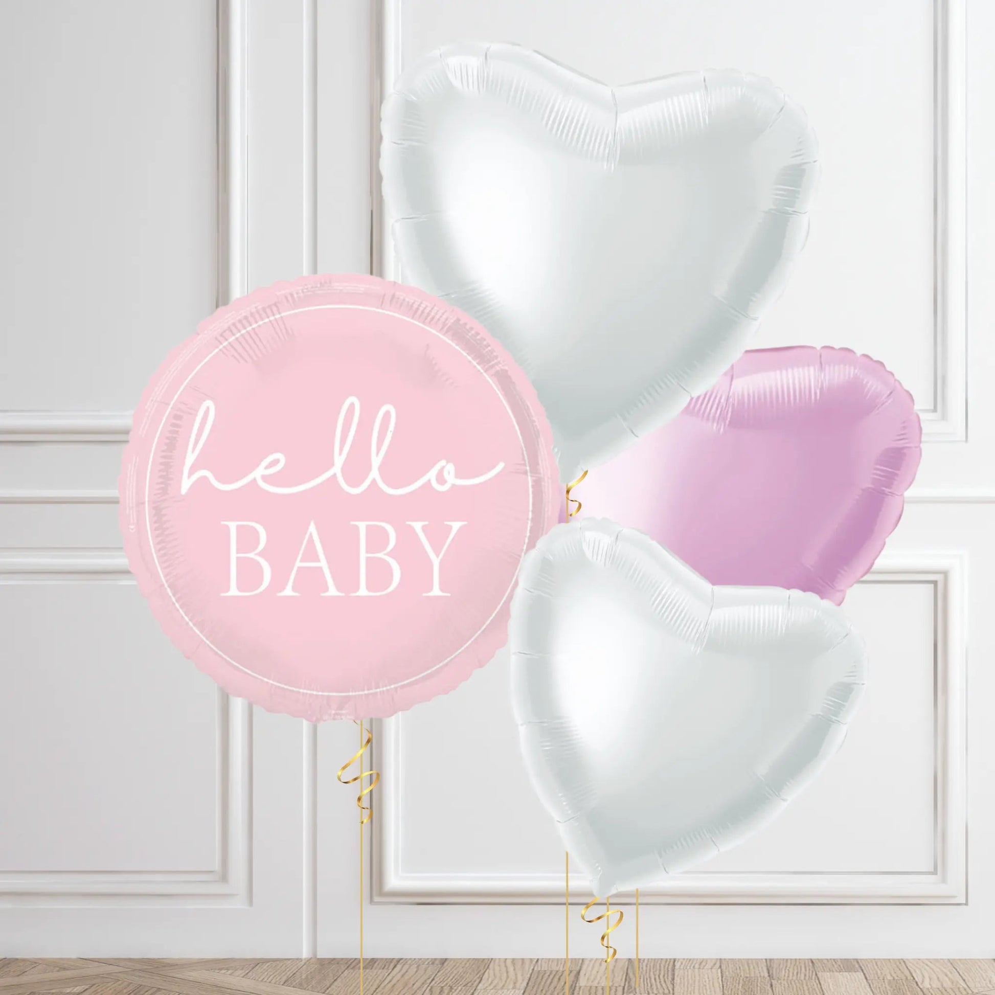 Pink "Hello Baby" Heart Balloon Bouquet