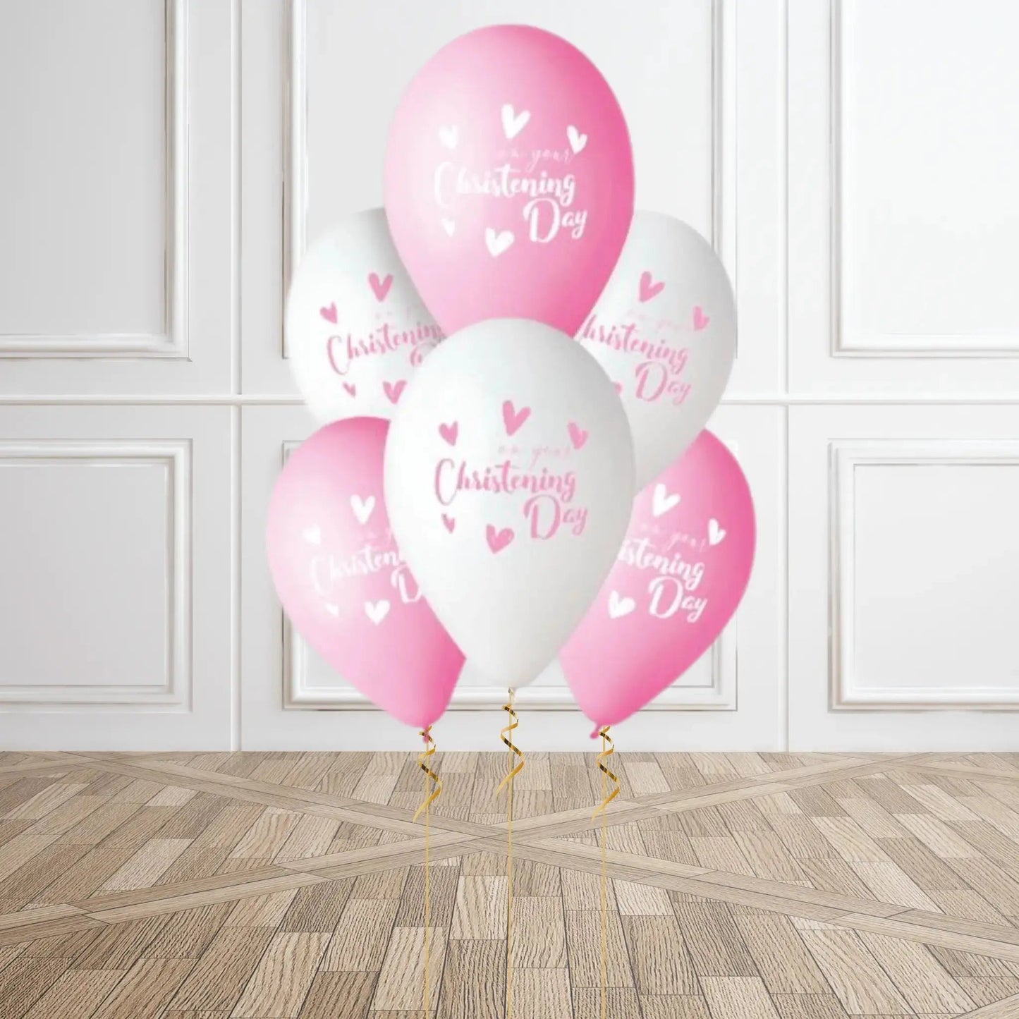 Pink & White "On Your Christening Day" Balloons – Pack of 6 | The Party Hut