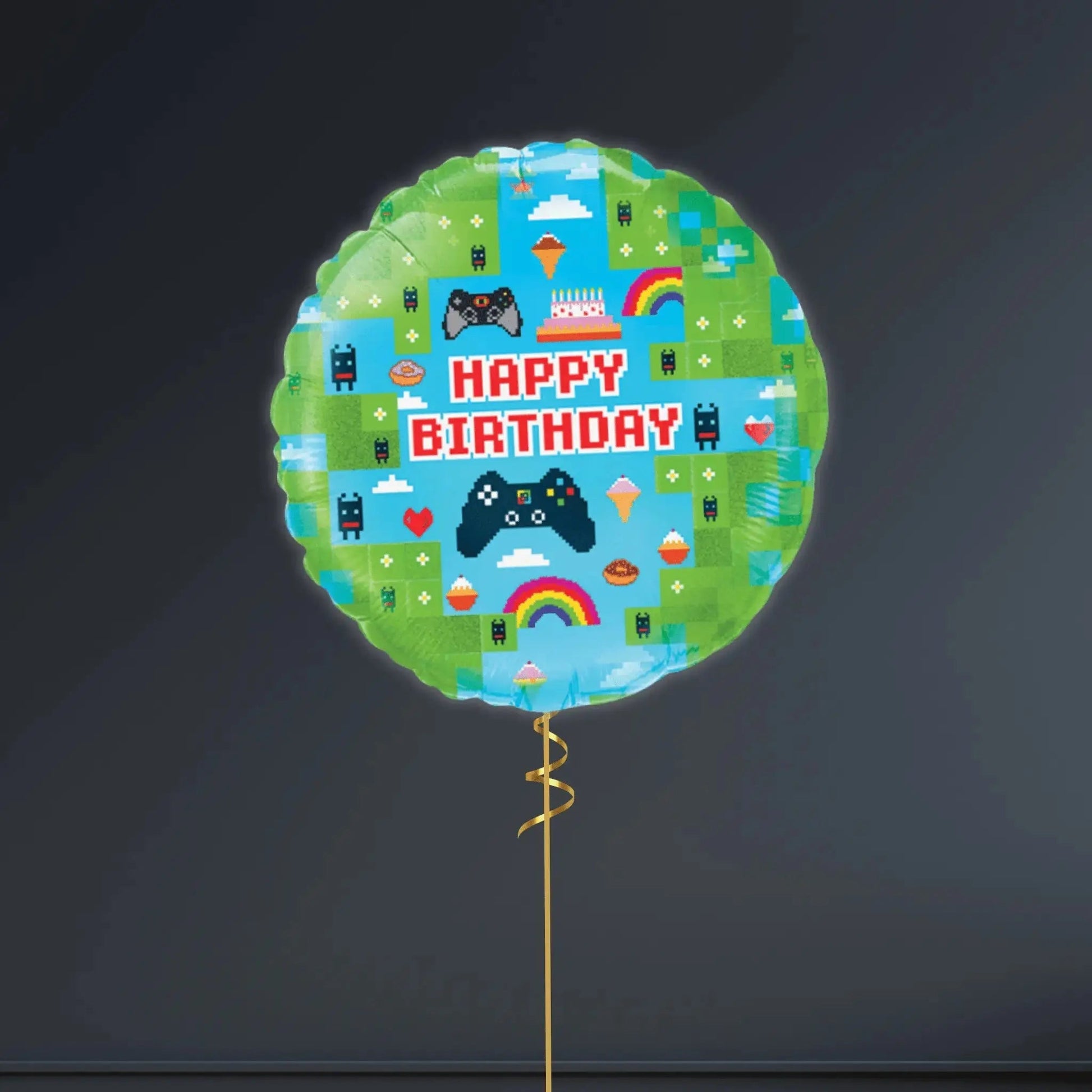 Pixel Game Birthday Holographic Foil Balloon Bouquet