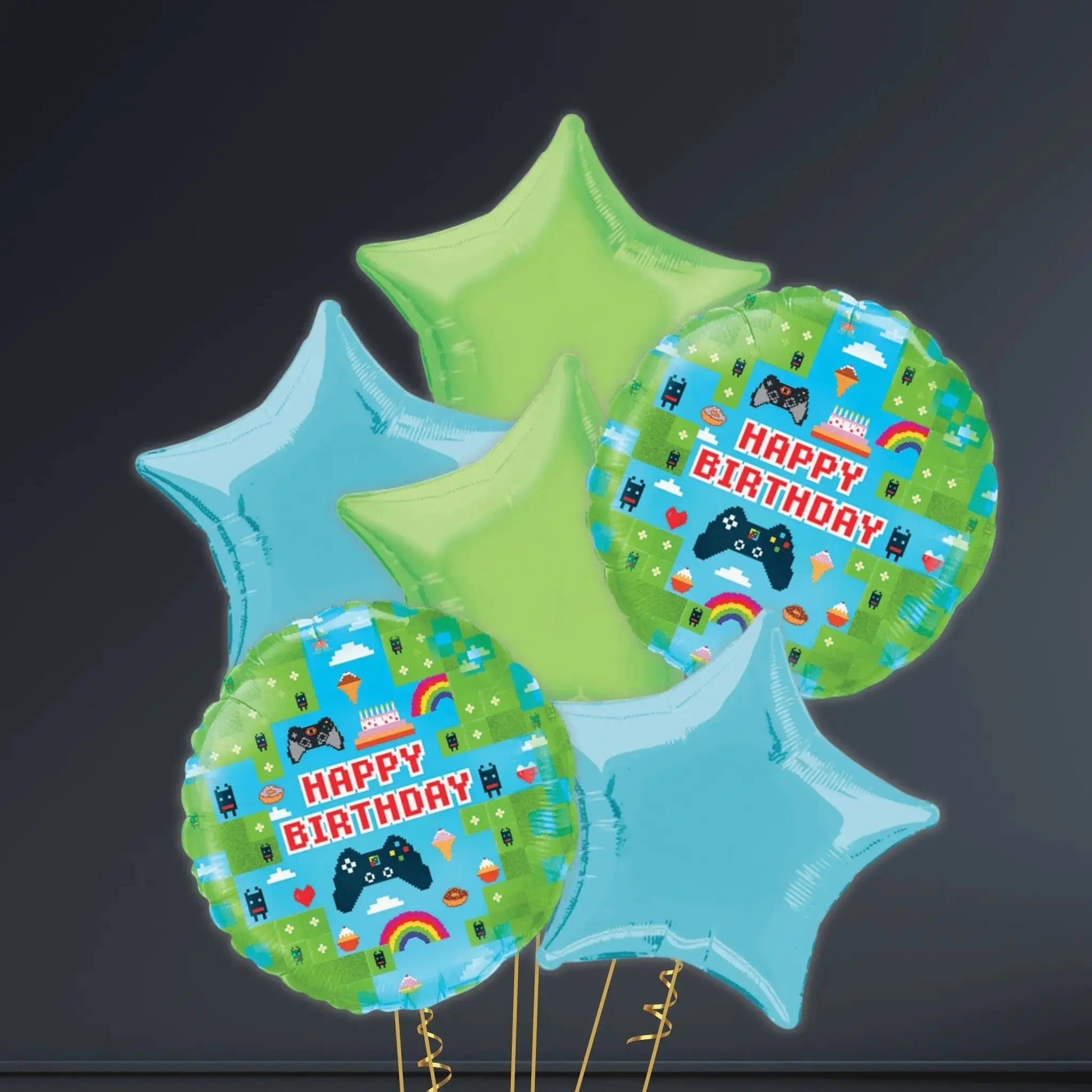 Pixel Game Birthday Holographic Foil Balloon Bouquet