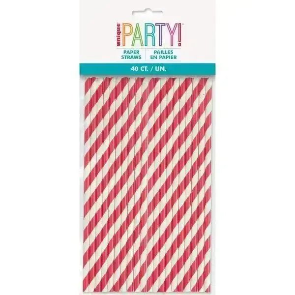 Red Striped Paper Straws 40pk | The Party Hut