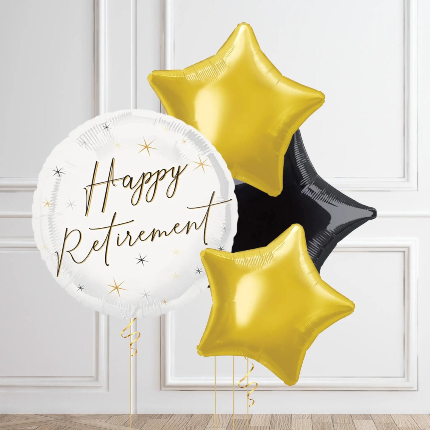 Retirement Balloon Bouquet - Gold, Black & White | The Party Hut