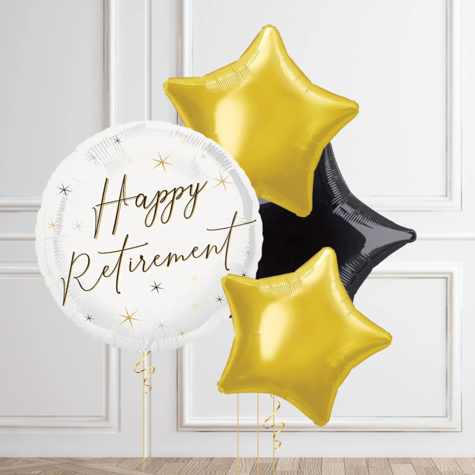 Retirement Balloon Bouquet - Gold, Black & White