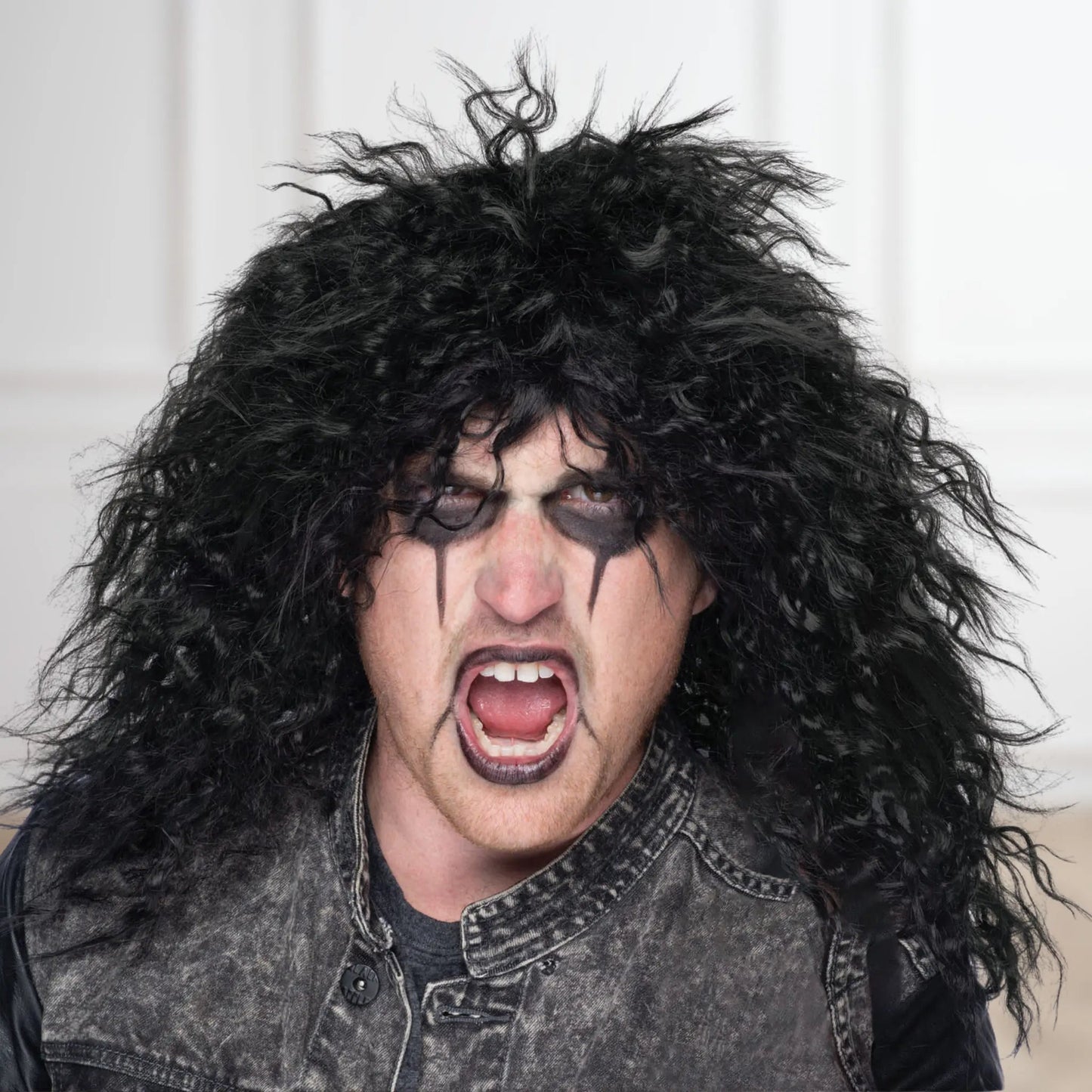 Rock Star Black Wig – Unisex 1980s Style Hairpiece | The Party Hut