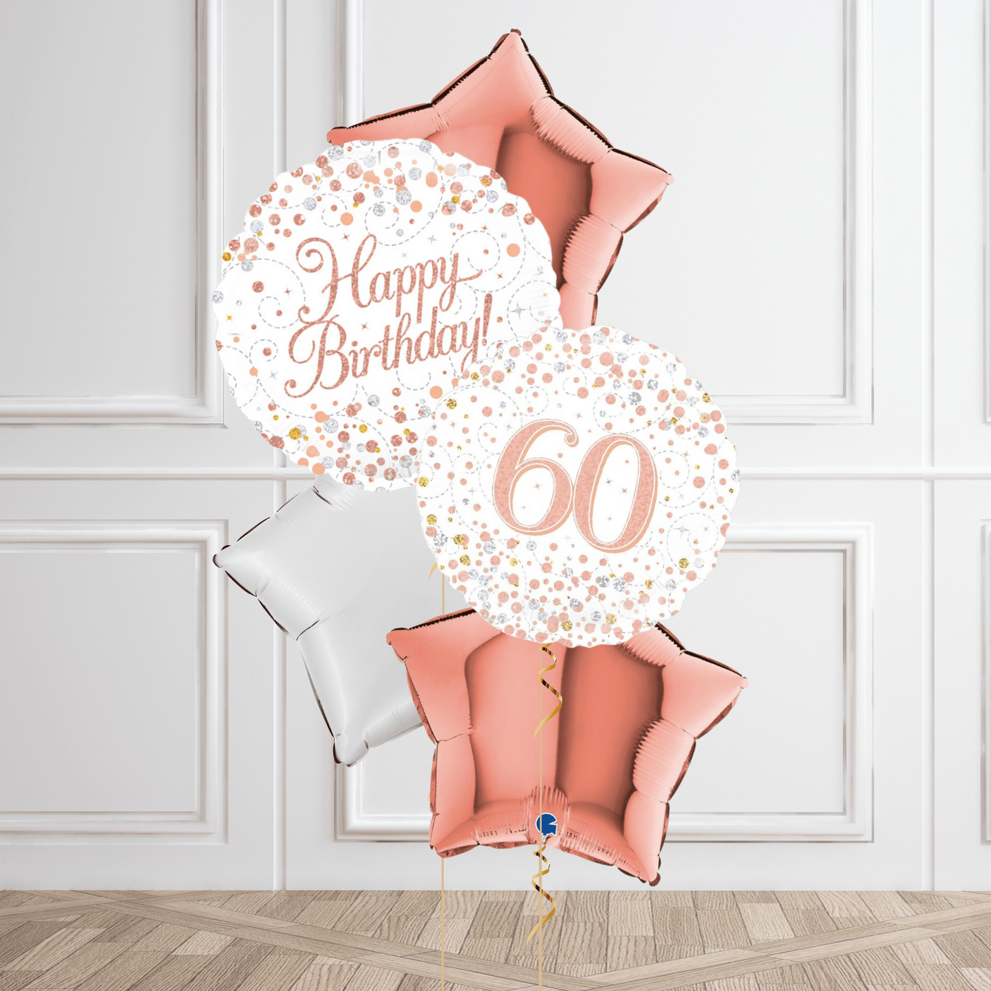 Rose Gold 60th Birthday Balloon Bouquet | The Party Hut