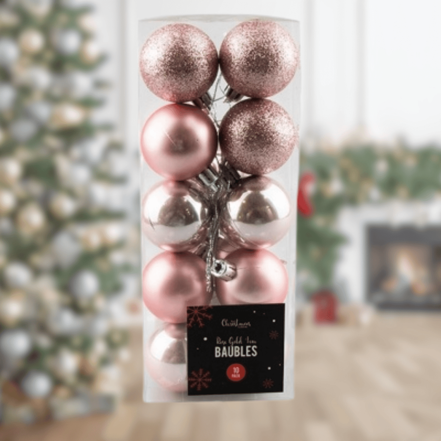 Rose Gold Baubles – 4cm Christmas Decorations (10 Pack) | The Party Hut