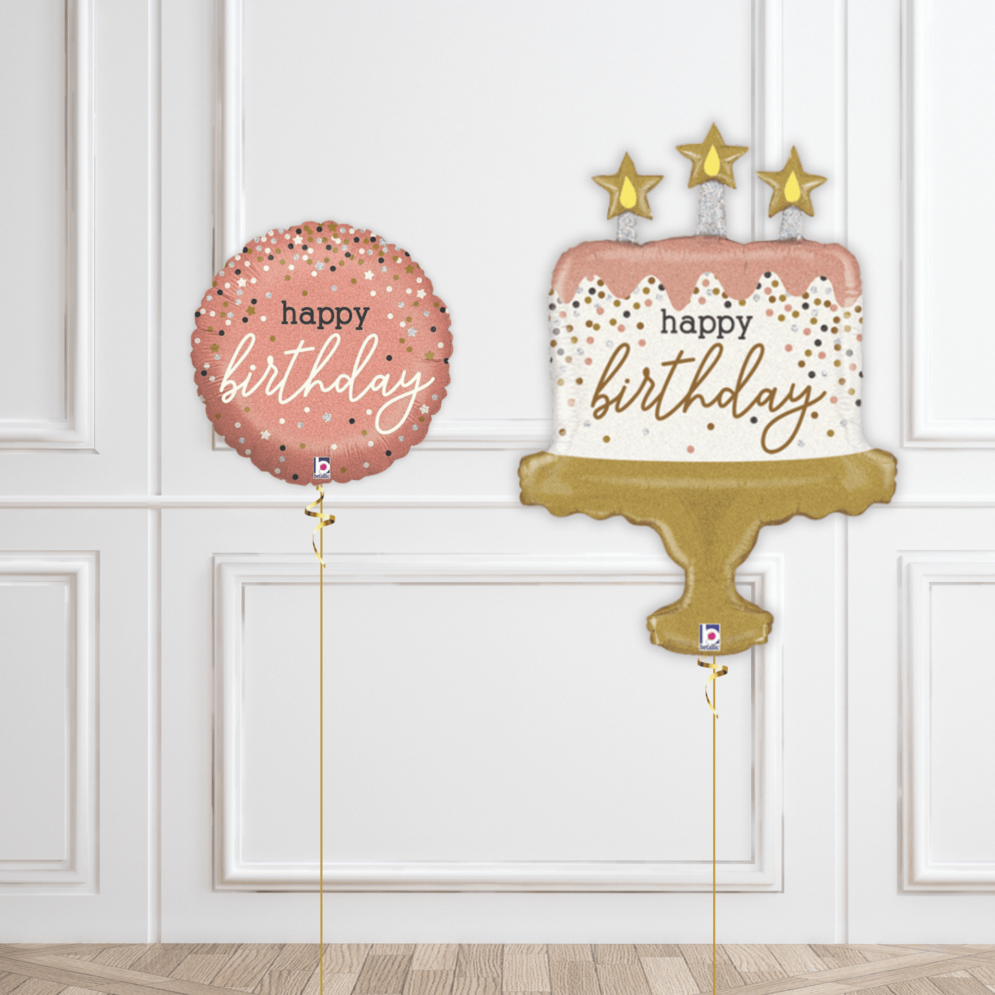 Rose Gold Birthday Cake Confetti Balloon Package – Elegant and Festive Celebration Set | The Party Hut