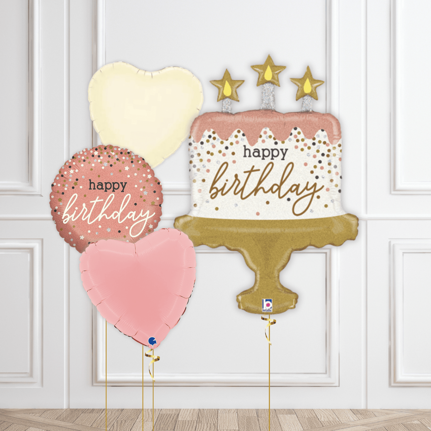 Rose Gold Birthday Cake Confetti Balloon Package – Elegant and Festive Celebration Set | The Party Hut