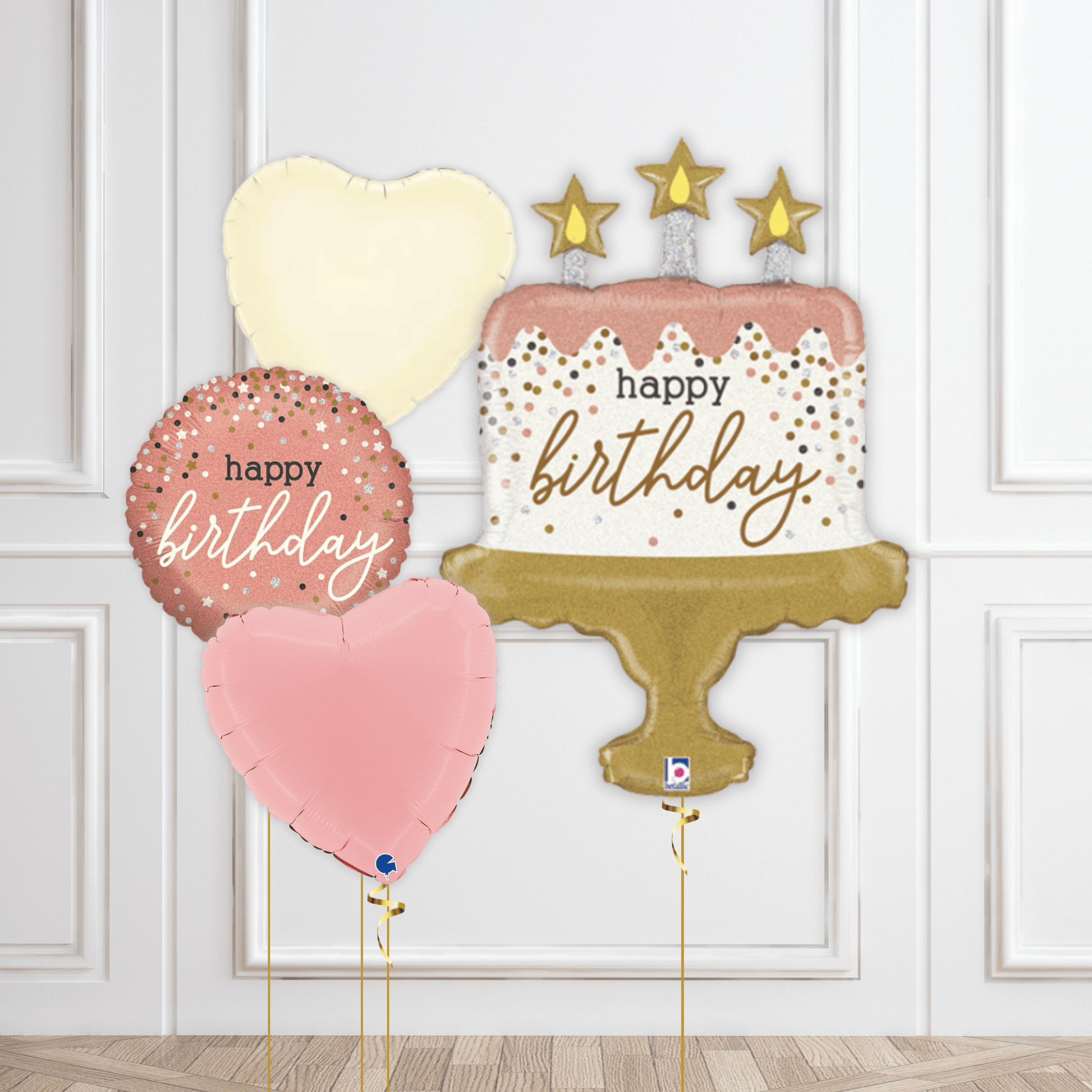 Rose Gold Birthday Cake Confetti Balloon Package – Elegant and Festive Celebration Set