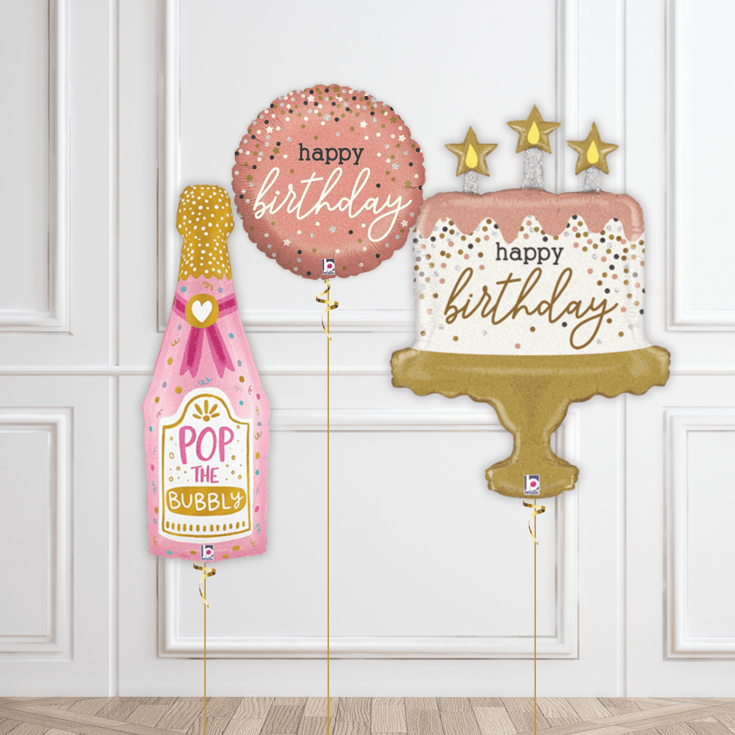 Rose Gold Birthday Cake Confetti Balloon Package – Elegant and Festive Celebration Set | The Party Hut