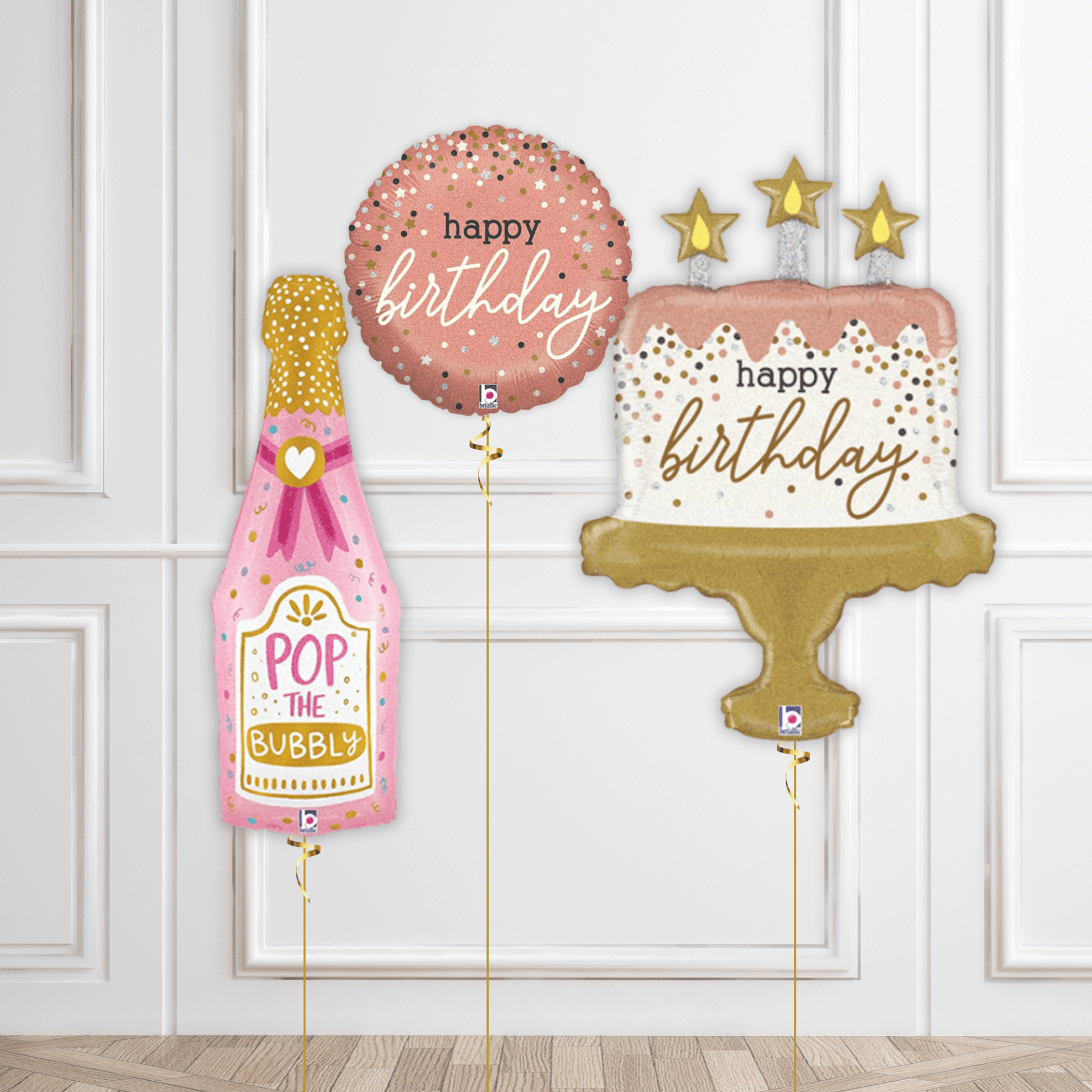 Rose Gold Birthday Cake Confetti Balloon Package – Elegant and Festive Celebration Set