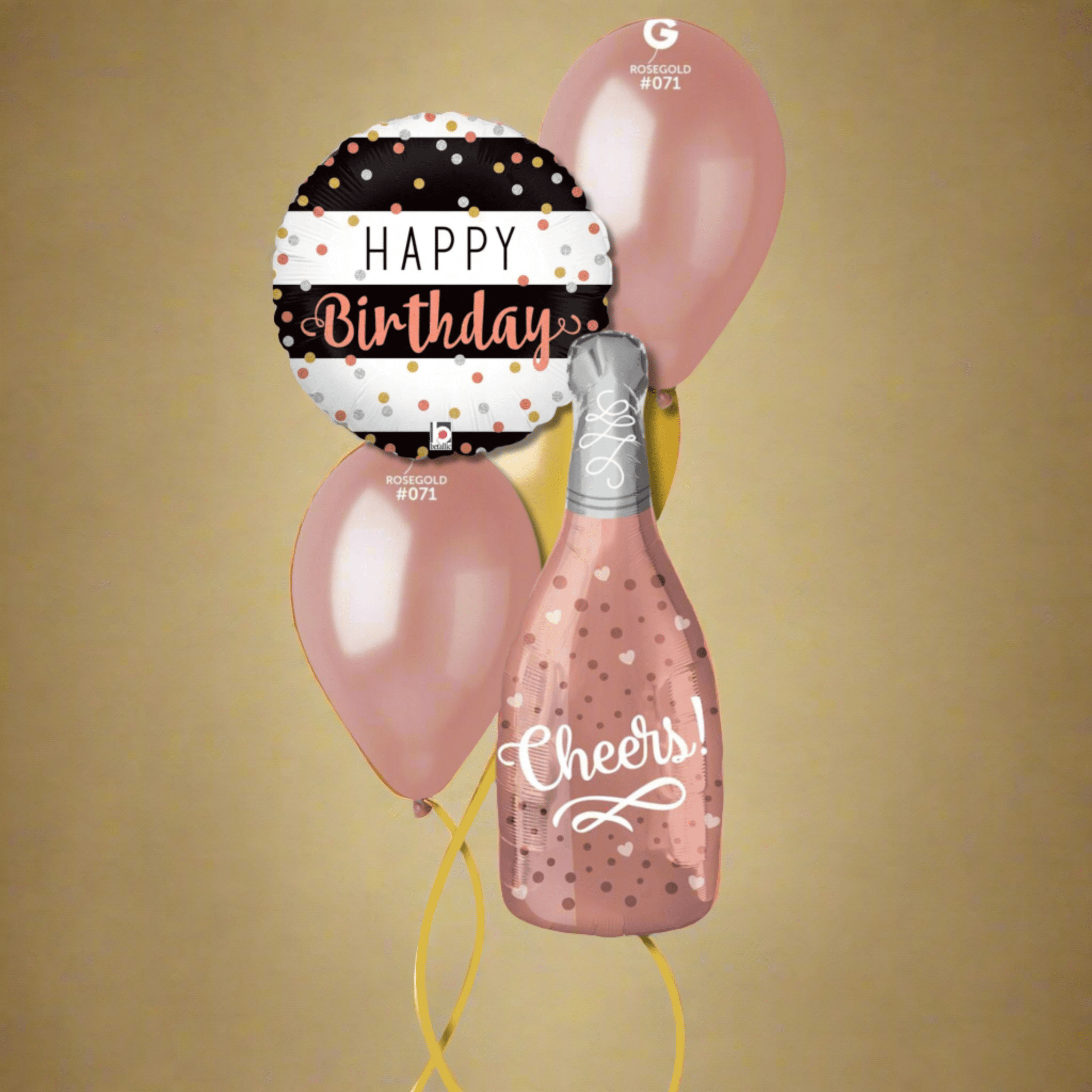 Rose Gold Champagne Birthday Balloons | The Party Hut