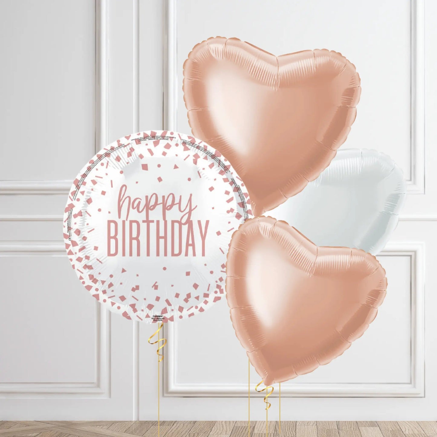 Rose Gold Happy Birthday Balloon Bouquet | The Party Hut