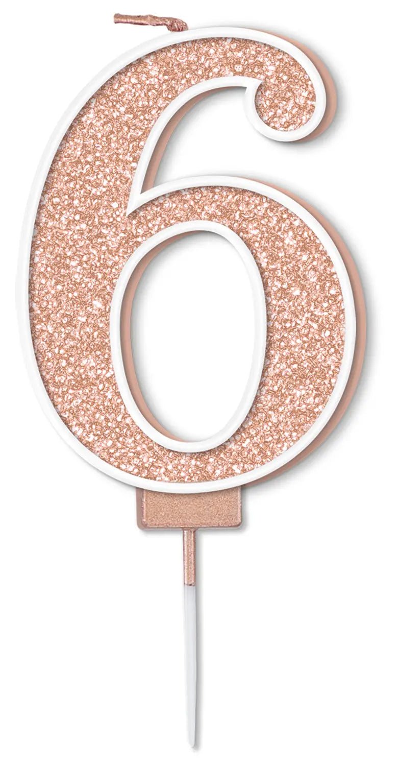 Rose Gold No.6 Cake Candle | The Party Hut