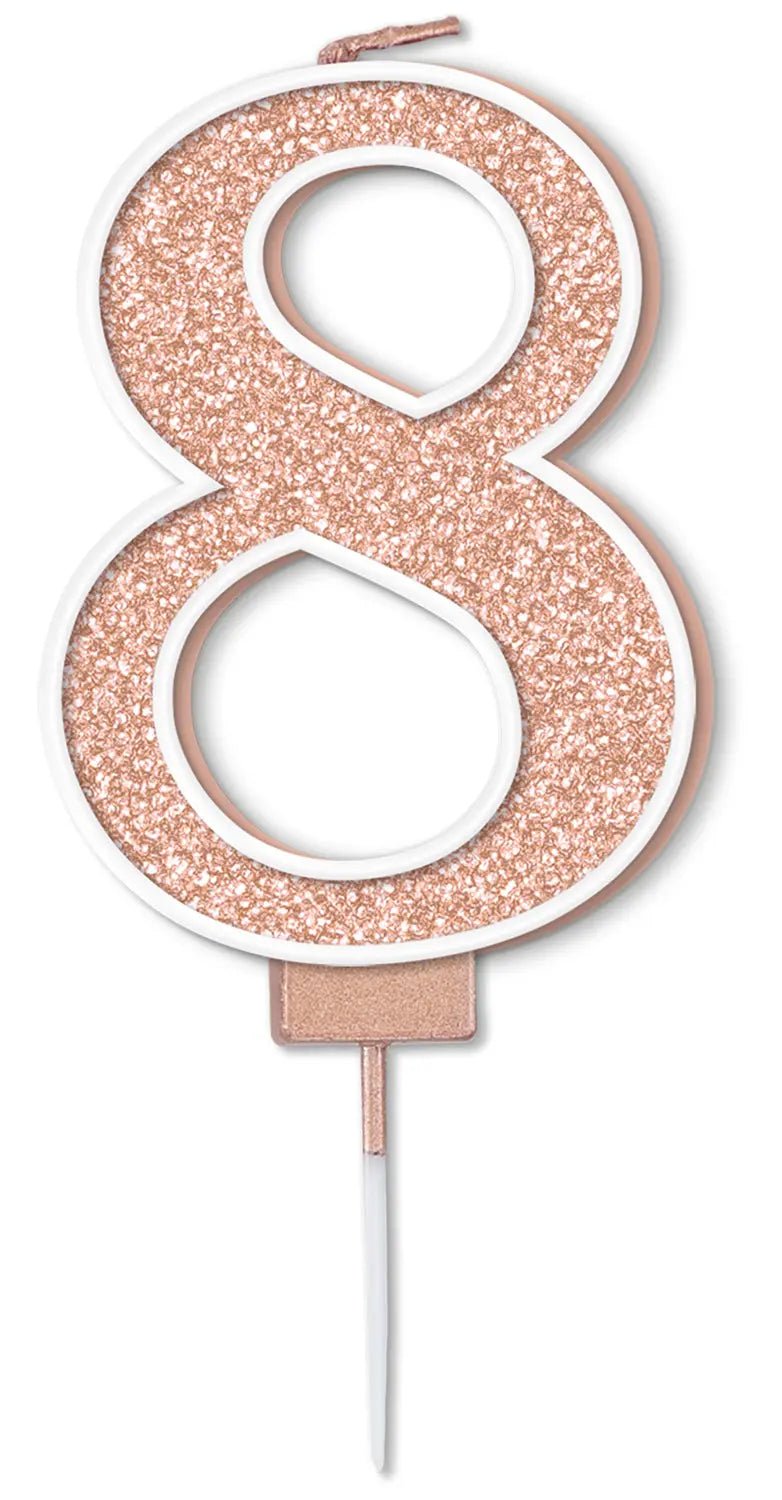 Rose Gold No.8 Cake Candle | The Party Hut