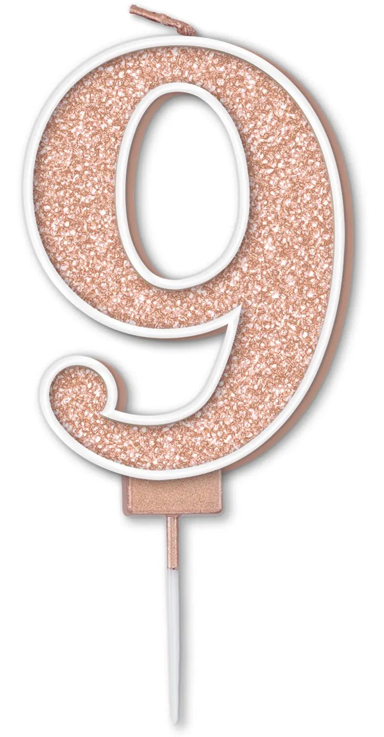 Rose Gold No.9 Cake Candle | The Party Hut