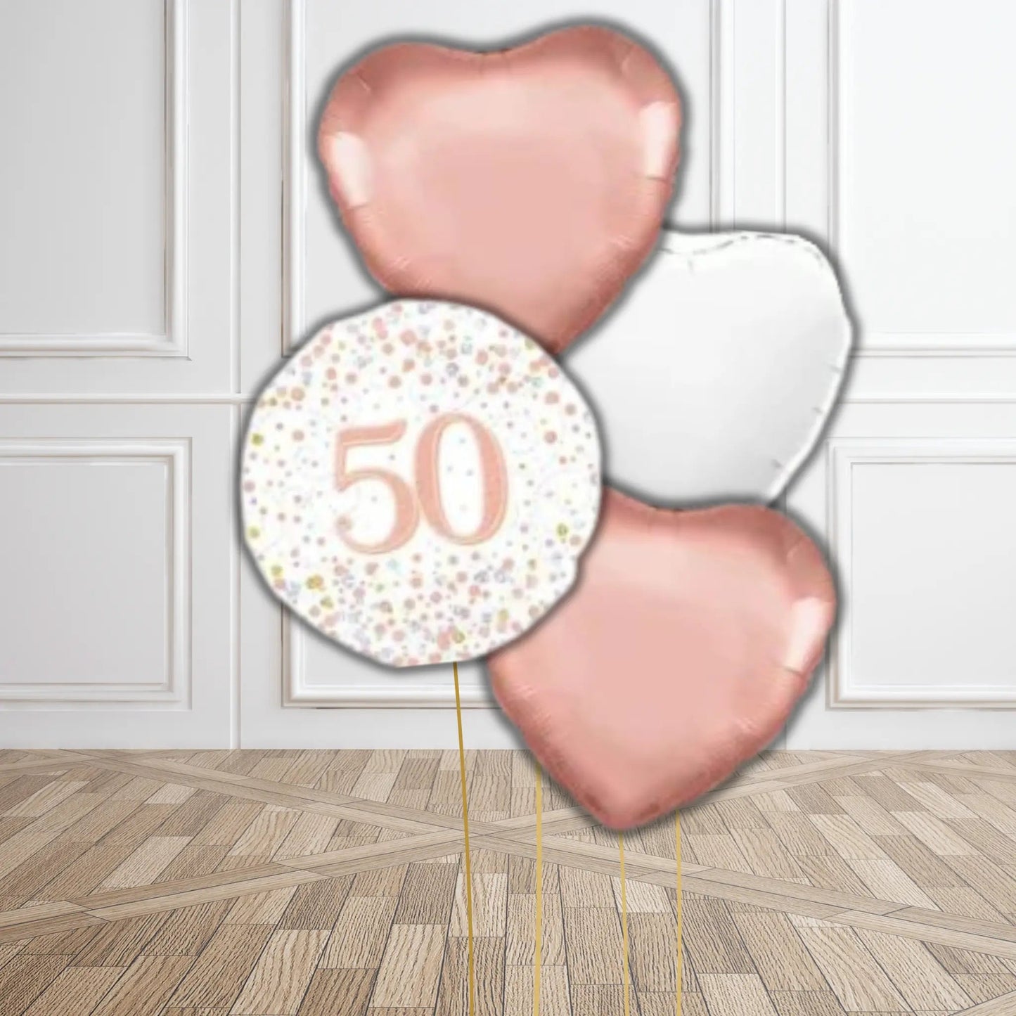 Rose Gold & White Happy Birthday Balloon Bouquet | The Party Hut