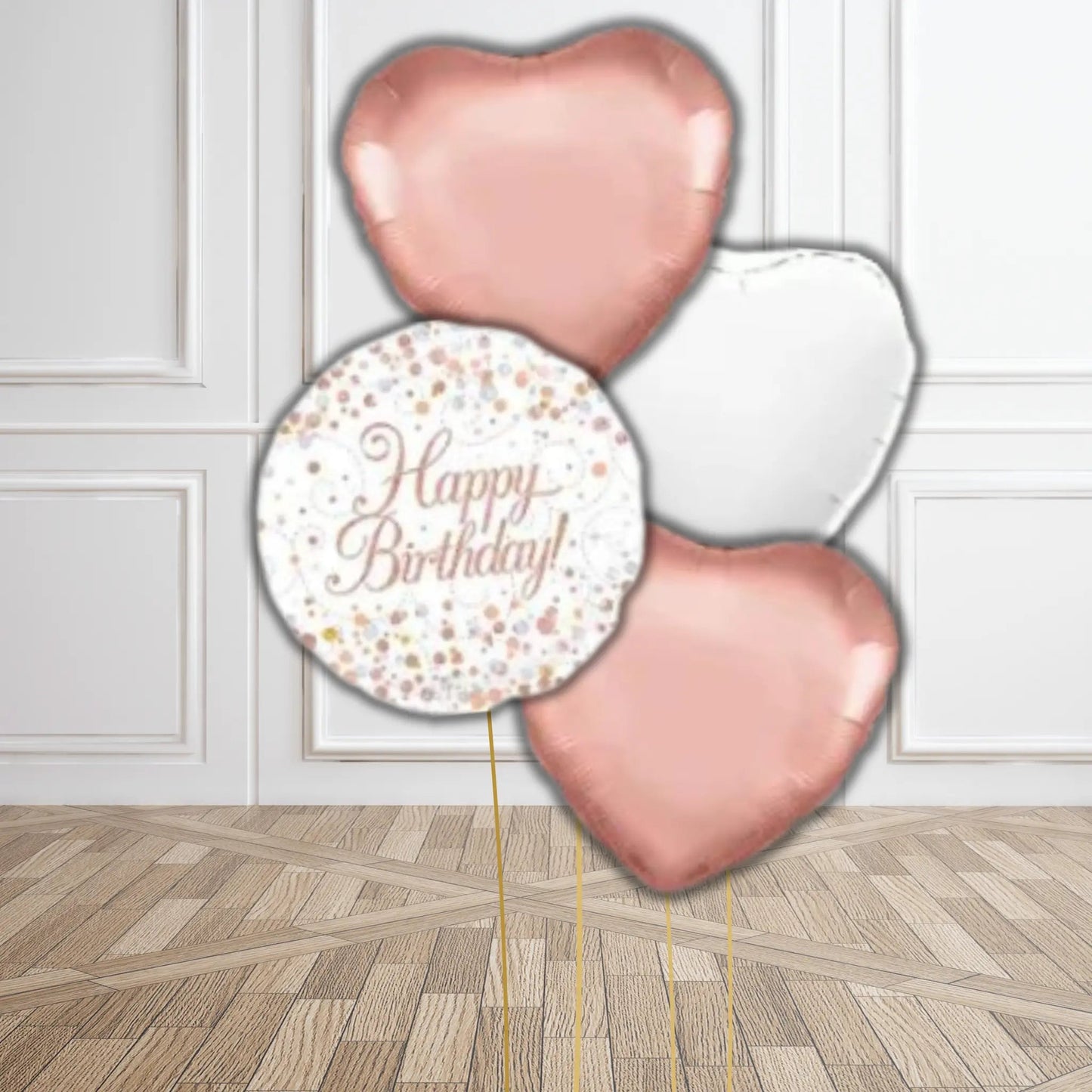 Rose Gold & White Happy Birthday Balloon Bouquet | The Party Hut