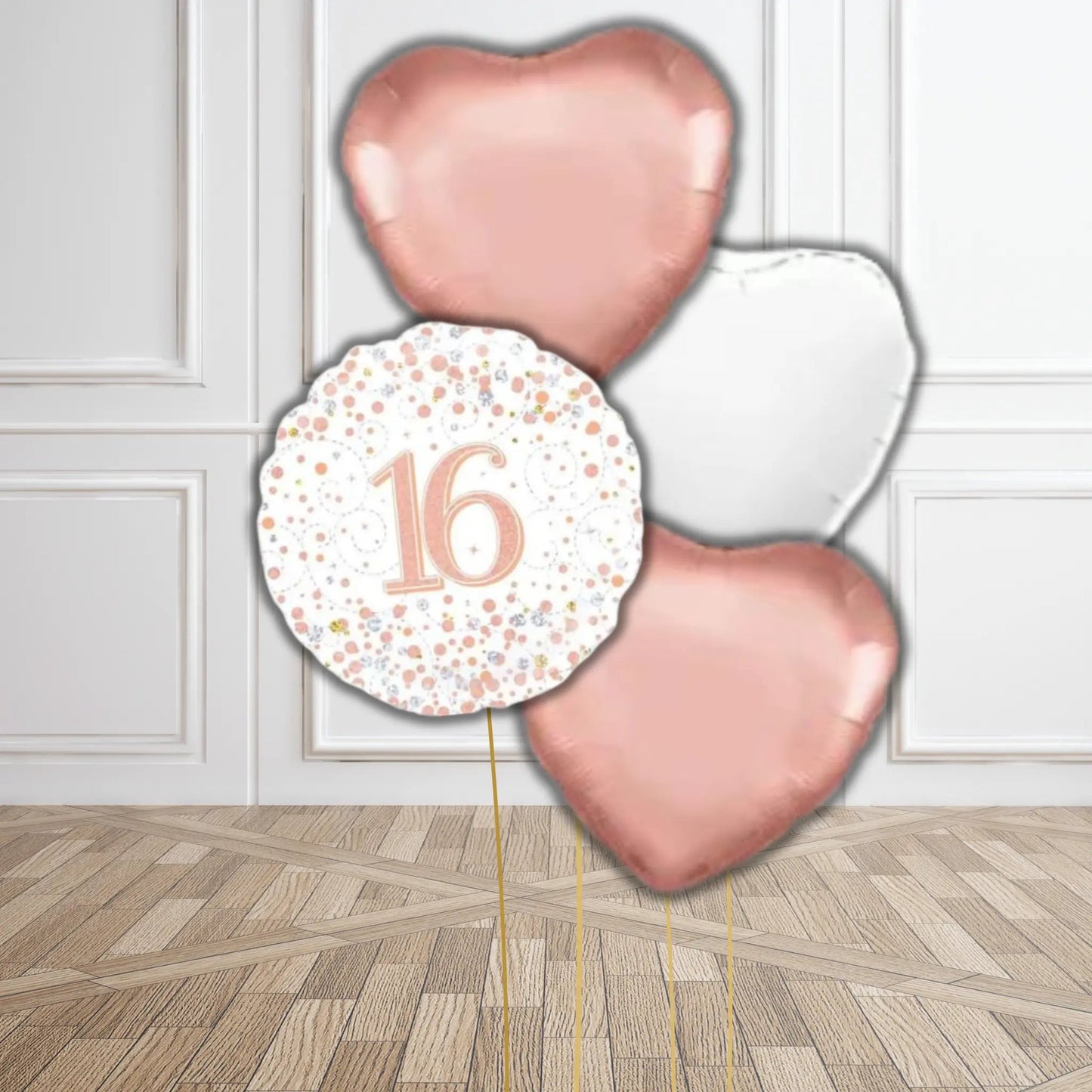 Rose Gold & White Happy Birthday Balloon Bouquet | The Party Hut