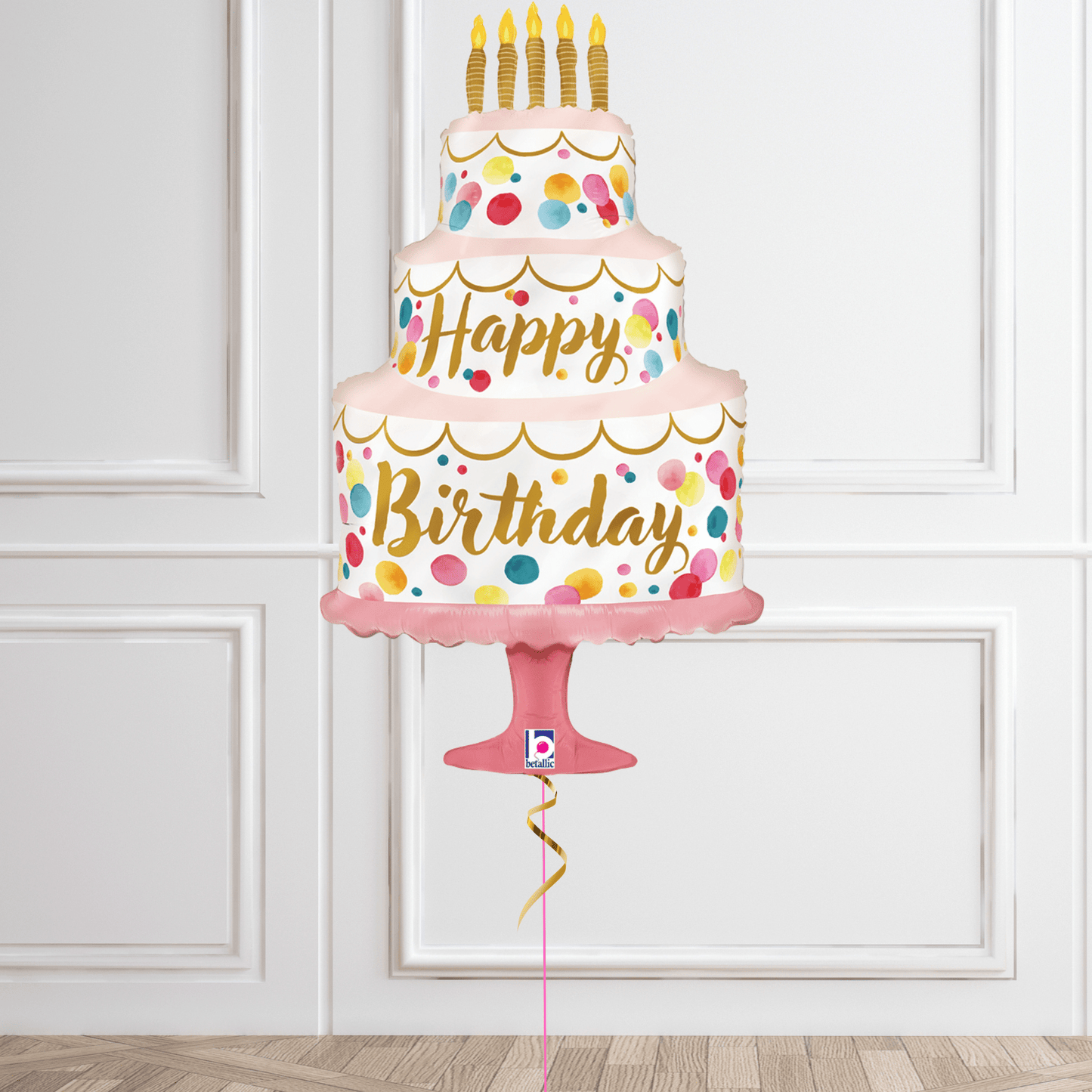 Satin Pink Birthday Cake Helium Balloon – Elegant Party Decoration | The Party Hut