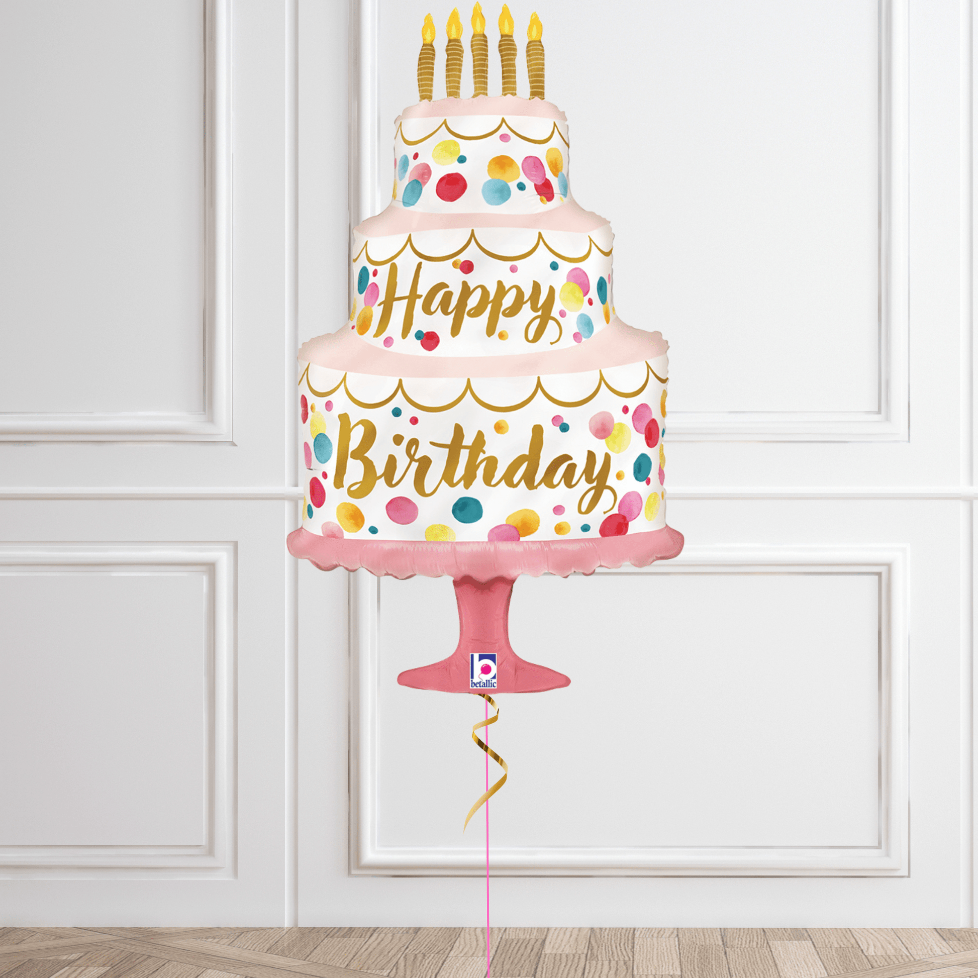 Satin Pink Birthday Cake Helium Balloon – Elegant Party Decoration