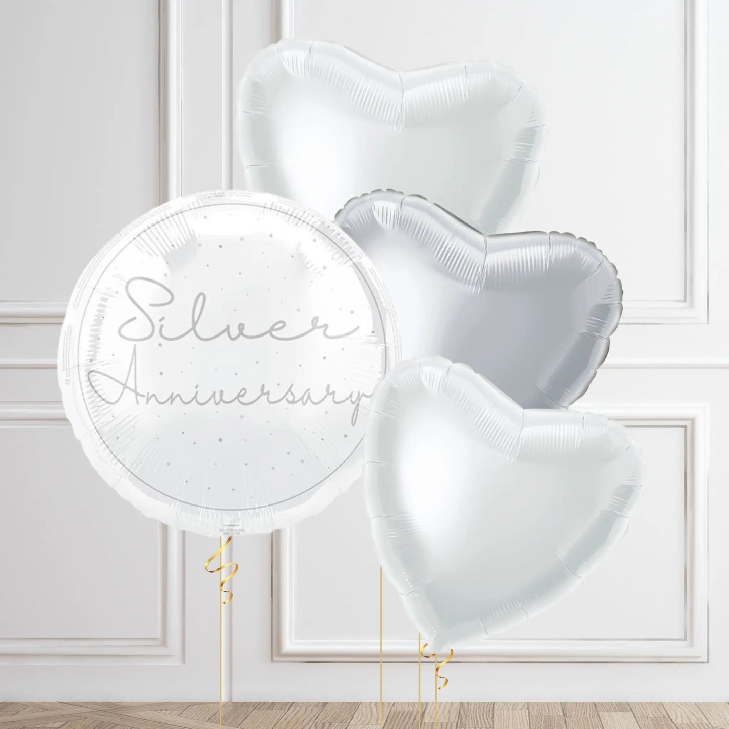 Silver Anniversary Balloon Bouquet - Elegant Silver Hearts | The Party Hut