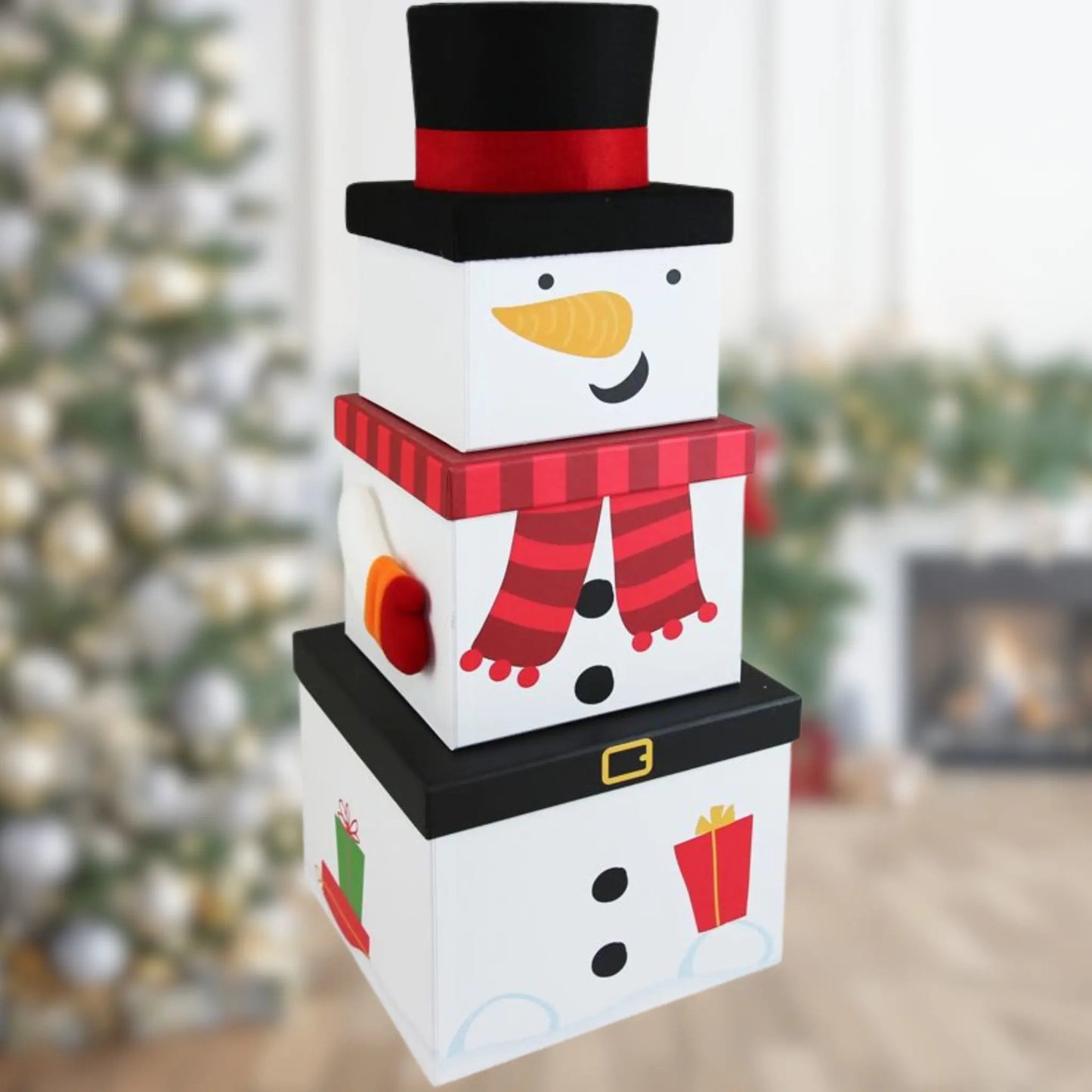 Snowman Extra - Large Plush Gift Boxes – Set of 3 | The Party Hut