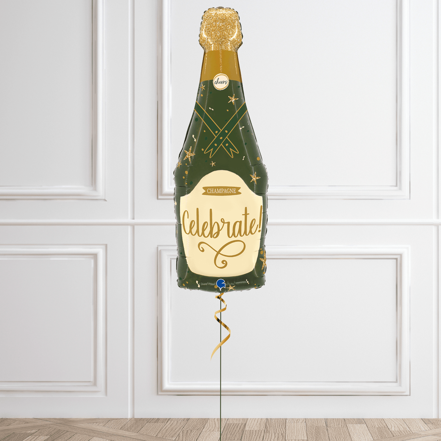 Sparkle Champagne Bottle Helium Balloon – Green Celebrate Party Decoration | The Party Hut