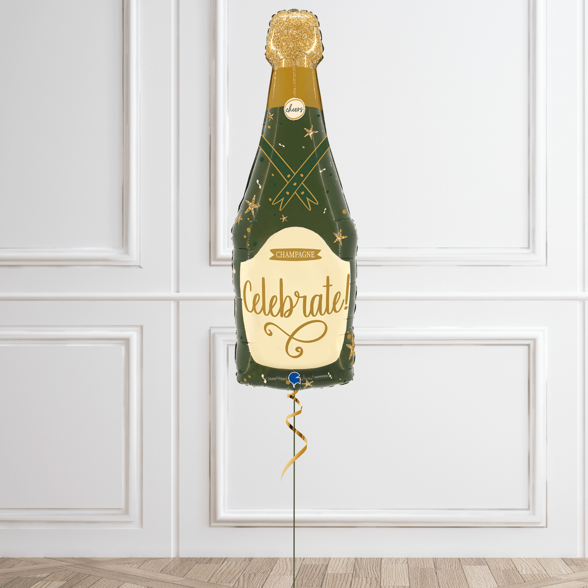 Sparkle Champagne Bottle Helium Balloon – Green Celebrate Party Decoration