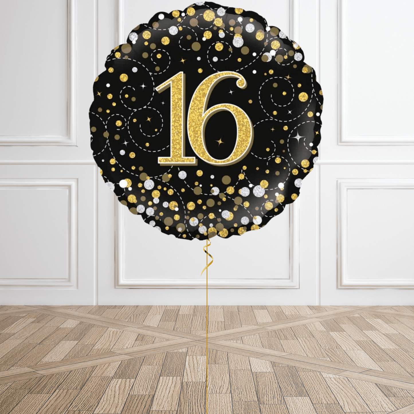 Sparkling Black & Gold 16th Birthday Balloon Bouquet | The Party Hut