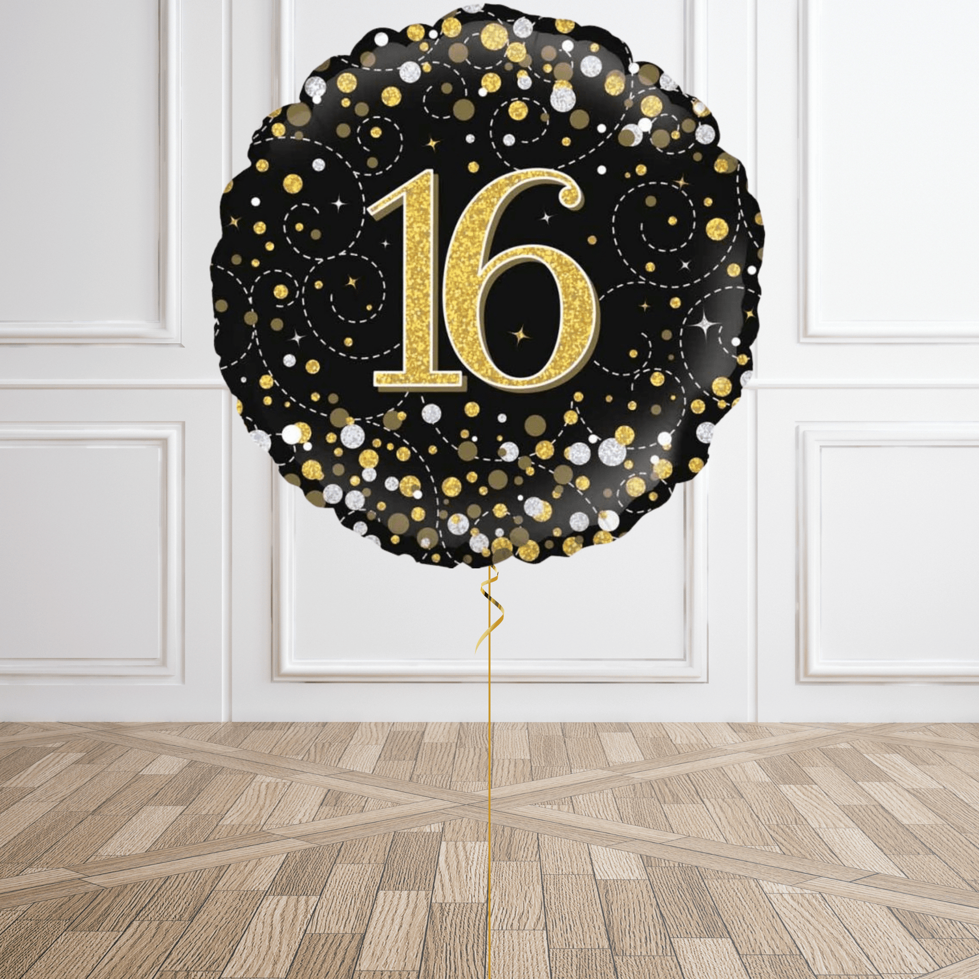 Sparkling Black & Gold 16th Birthday Balloon Bouquet