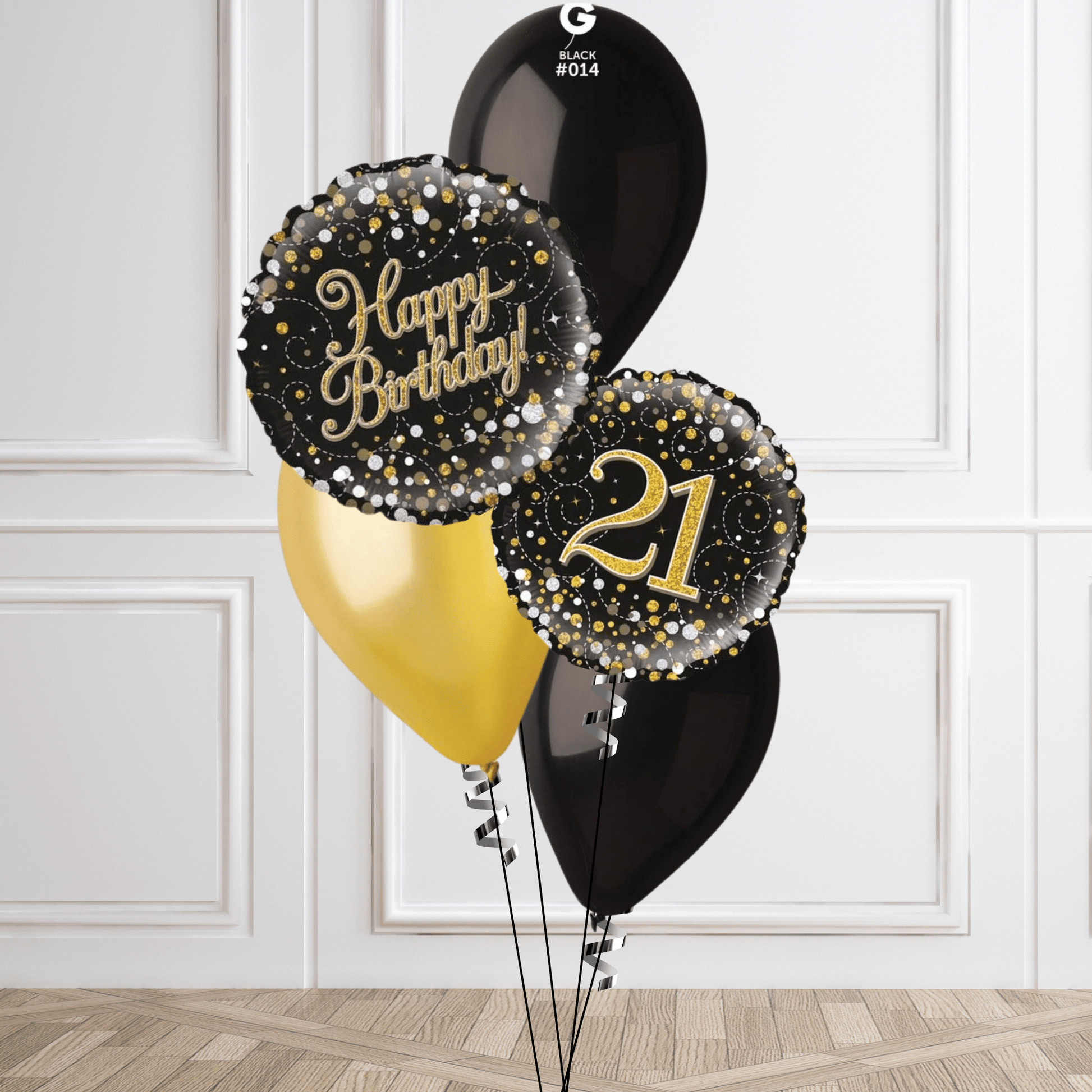 Sparkling Black & Gold 21st Birthday Balloon Bouquet