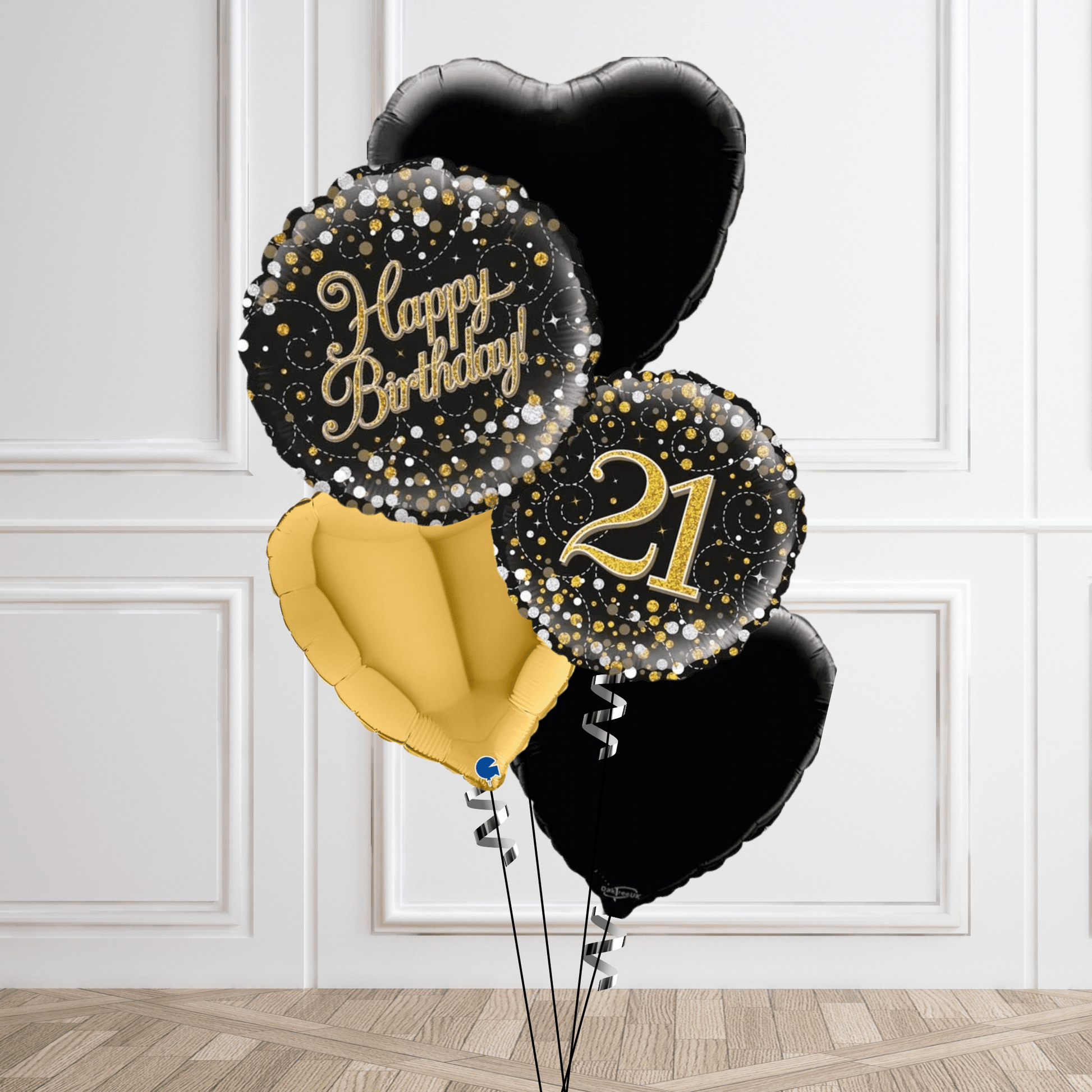 Sparkling Black & Gold 21st Birthday Balloon Bouquet