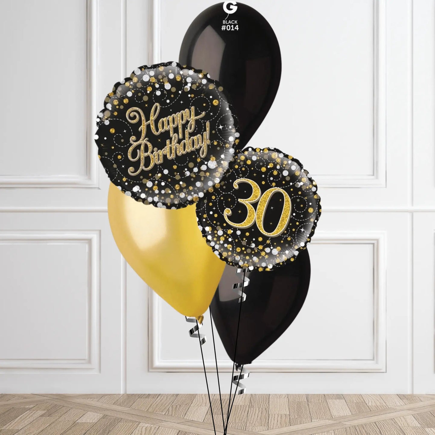 Sparkling Black & Gold 30th Birthday Balloon Bouquet | The Party Hut