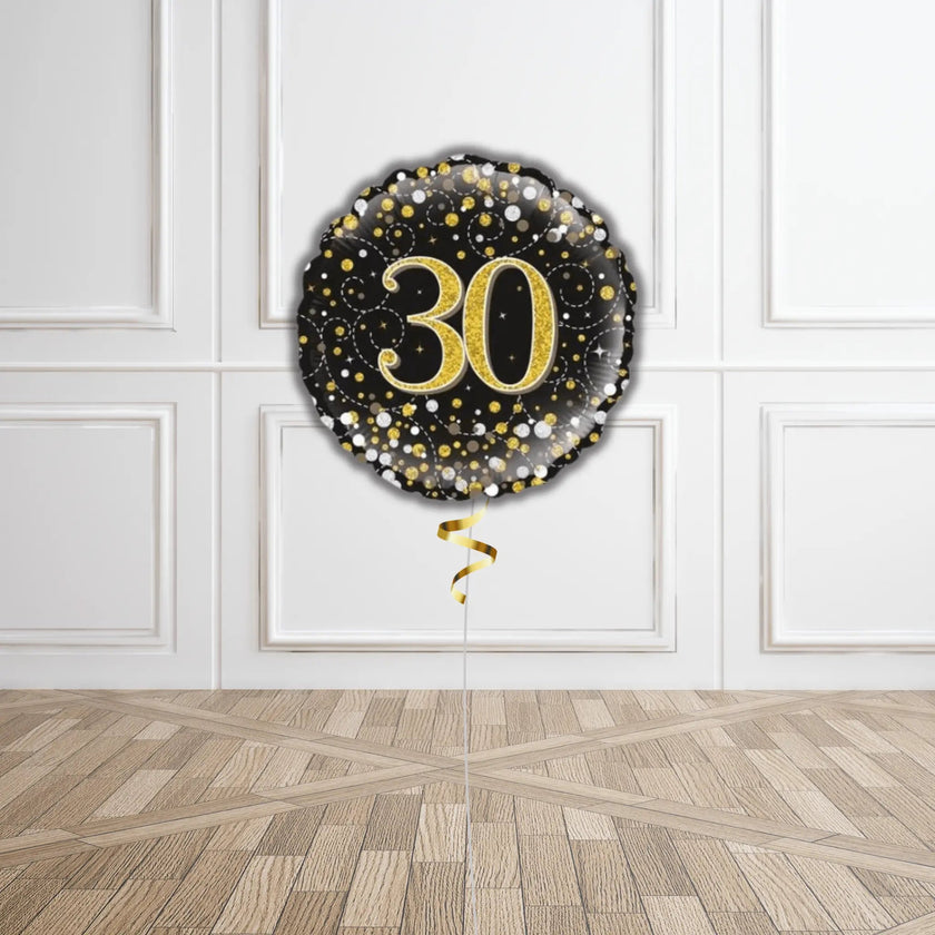 Sparkling Black & Gold 30th Birthday Balloon Bouquet