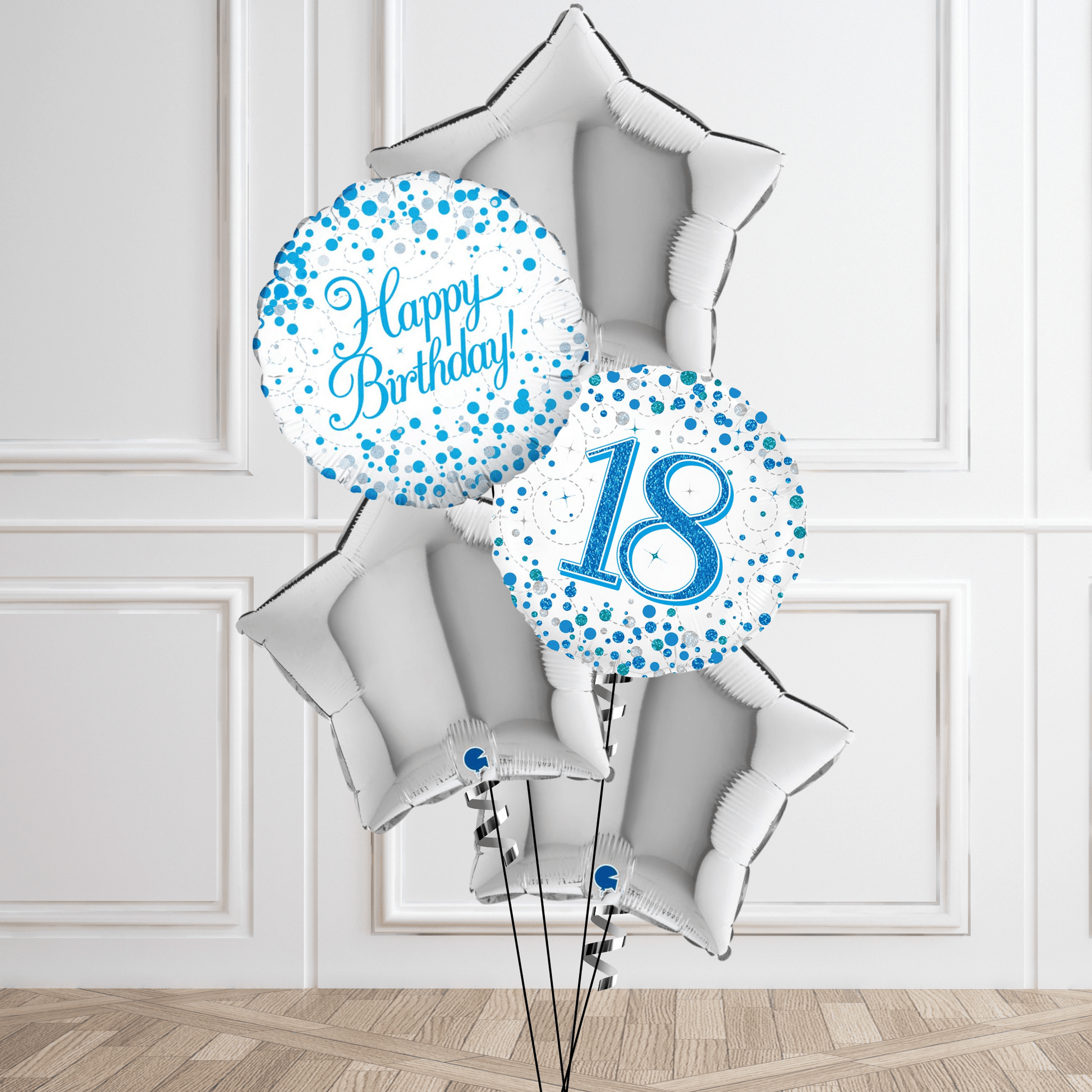 Sparkling Blue & Silver 18th Birthday Balloon Bouquet