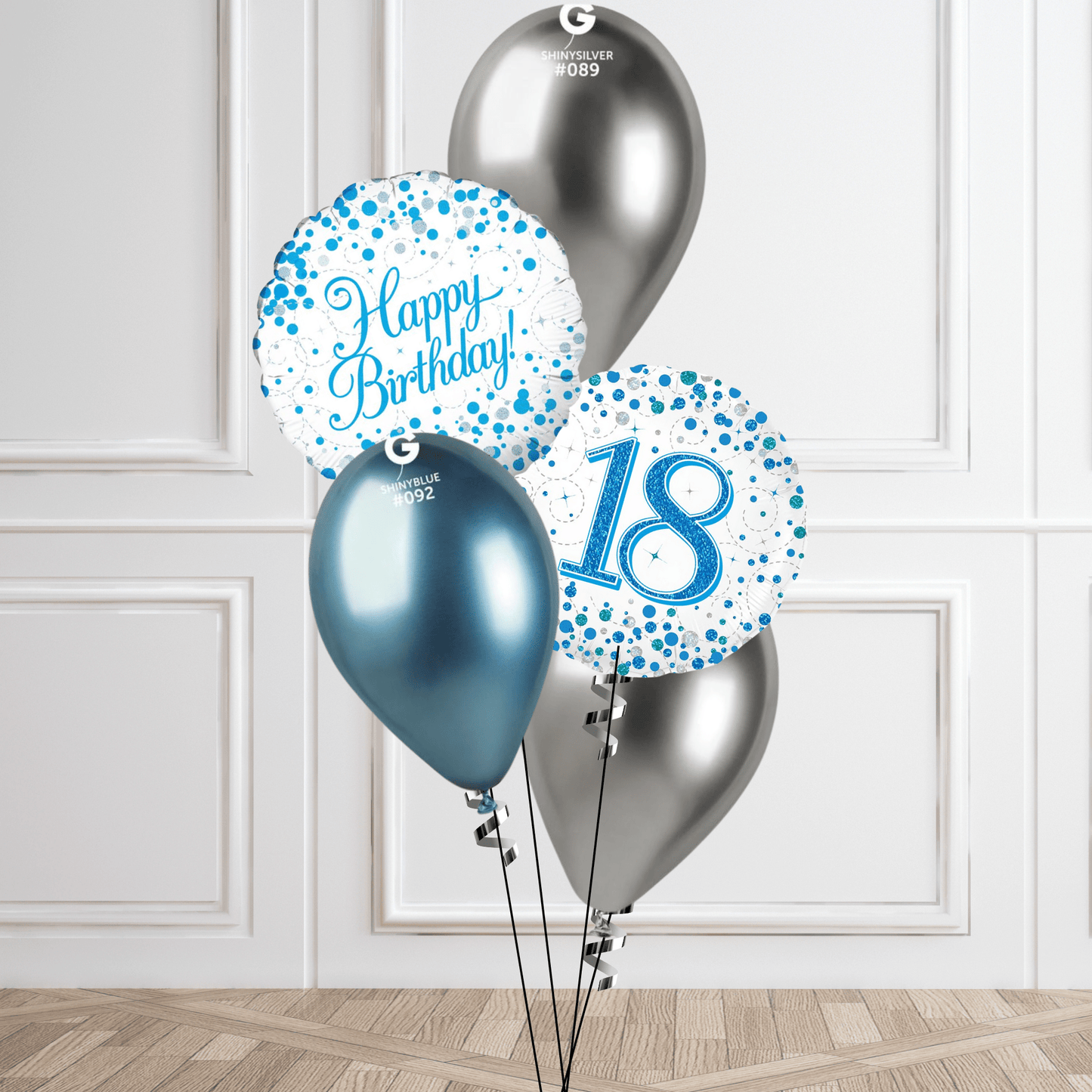 Sparkling Blue & Silver 18th Birthday Balloon Bouquet | The Party Hut