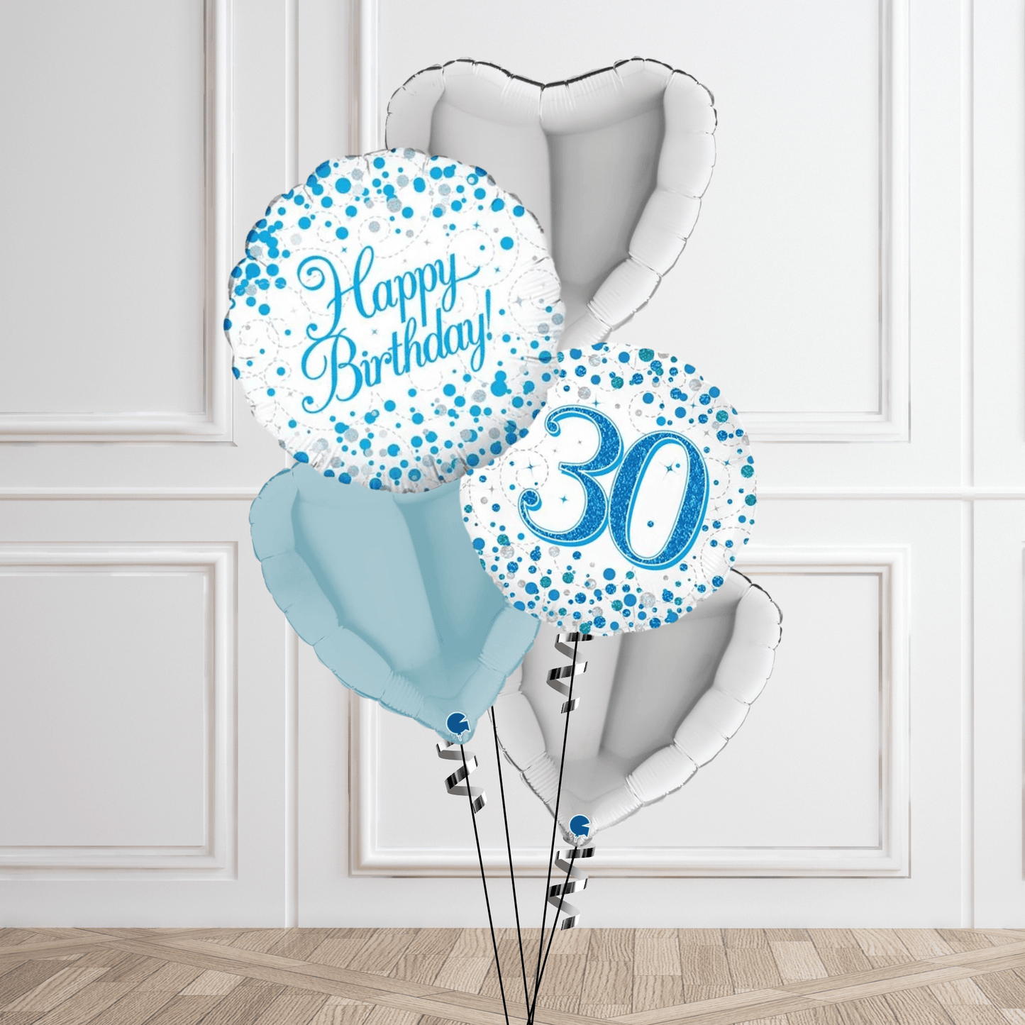 Sparkling Blue & Silver 30th Birthday Balloon Bouquet | The Party Hut